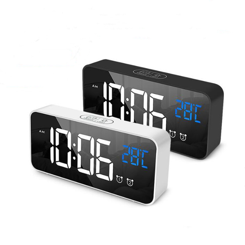 Rechargeable Digital Alarm Clock Voice Control Snooze Night Mode Table Clock Music Electronic LED Clocks Despertador Digital