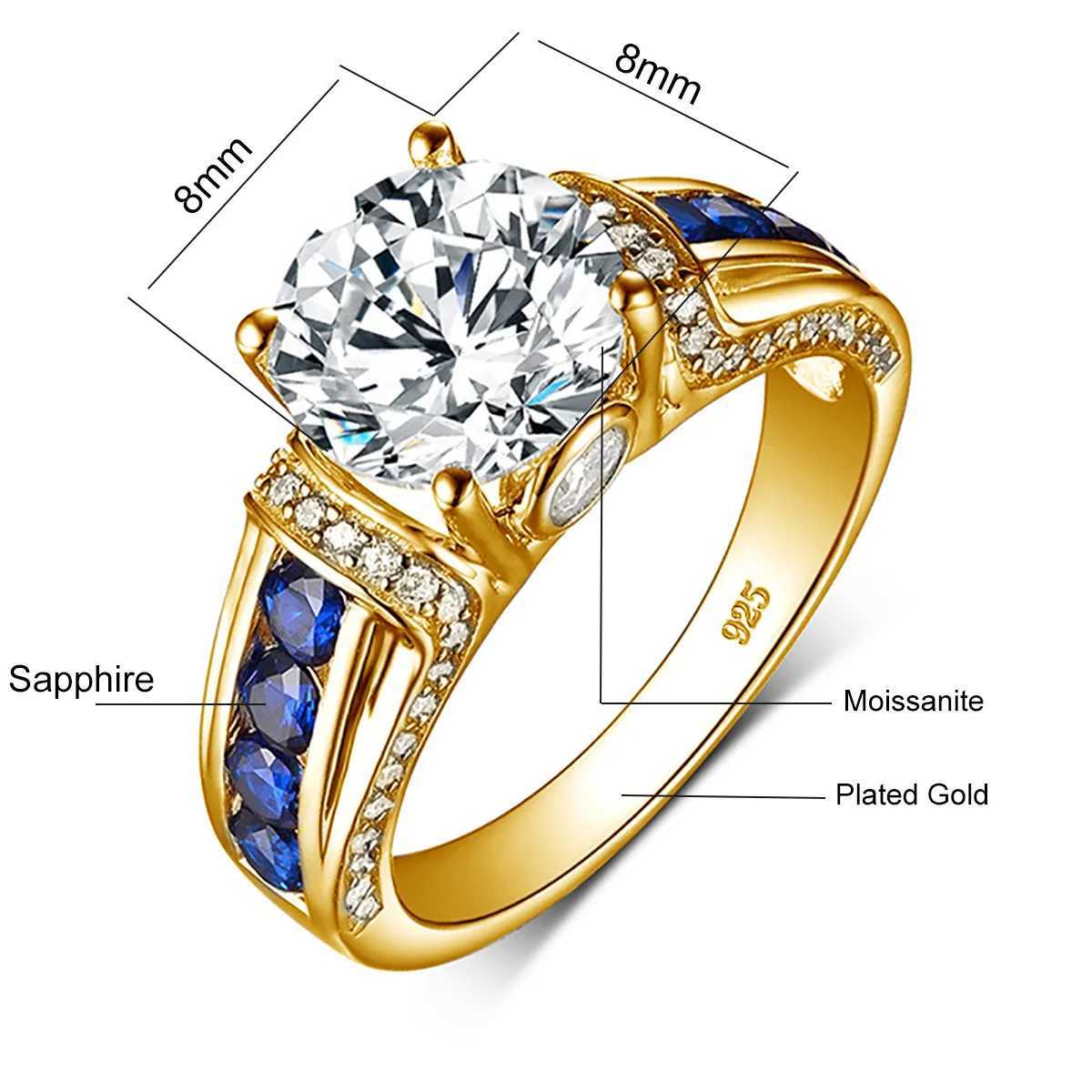 Band Rings Certified D-color VVS1 2ct Womens Moisturizing Diamond Ring 100% Pure Silver High Quality Wedding Jewelry Passport Diamond Test J240410