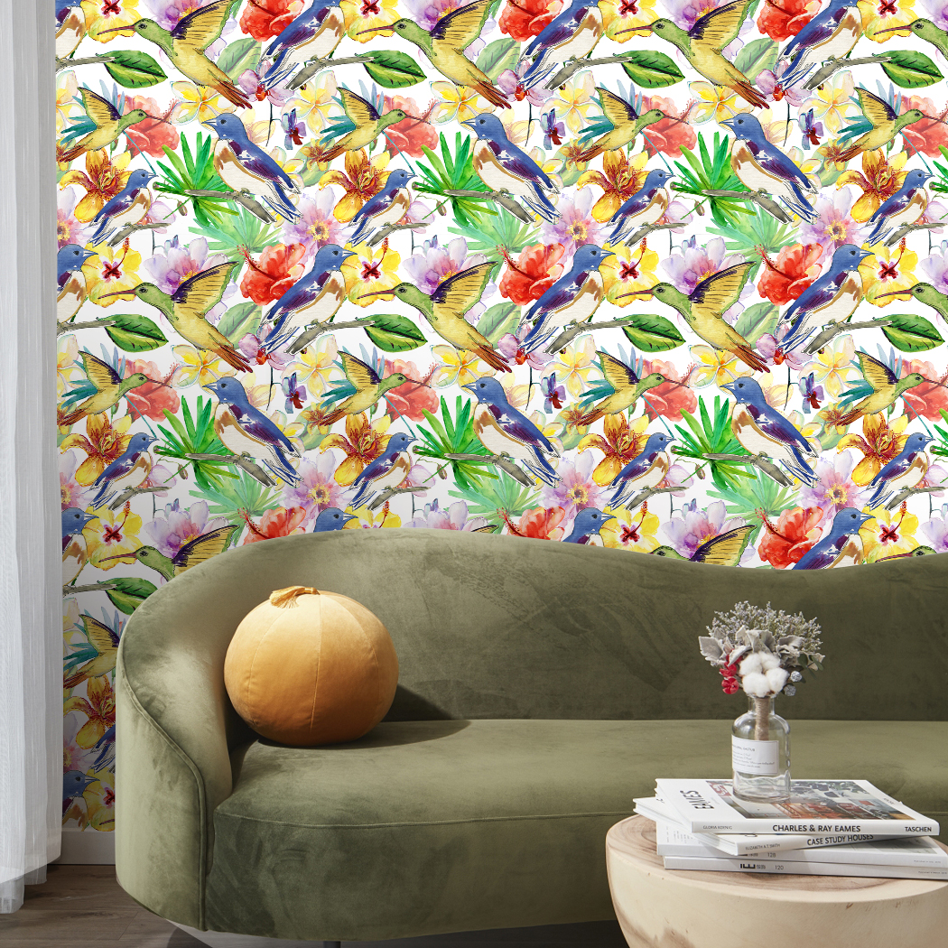 Colorful Birds Peel and Stick Wallpaper Floral Removable Self Adhesive Wall Paper Wall Stickers for Bedroom Living Room Decor