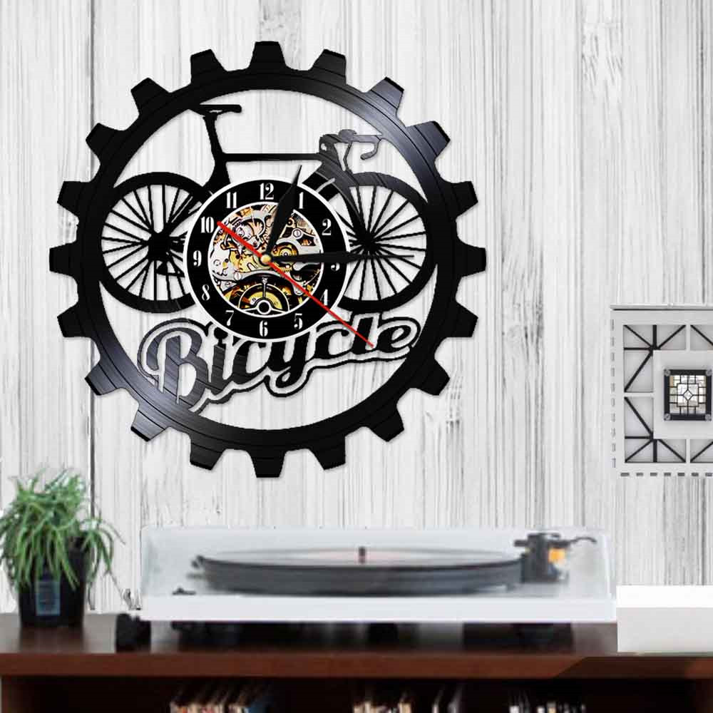 Bicycle Color Changing Wall Light Bike Laser Cut Vinyl Longplay Record Watch Clock Gear Vintage 12"Hanging Decor