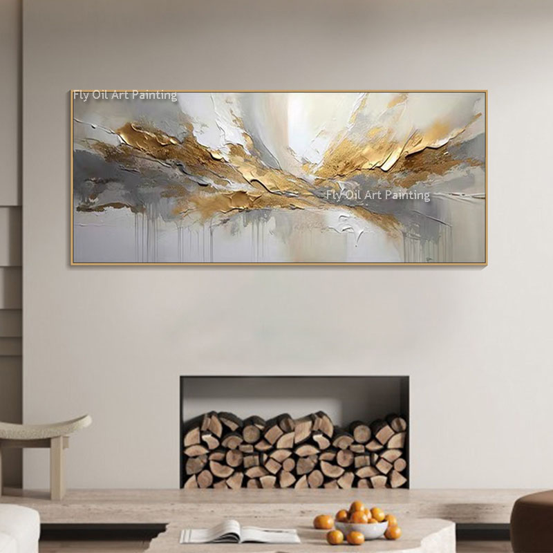 Streszczenie szary złoty obraz luksusowy nowoczesny obraz płótna ręcznie robiony złota folia malarska olejeka do biura kuchennego wystroju domu