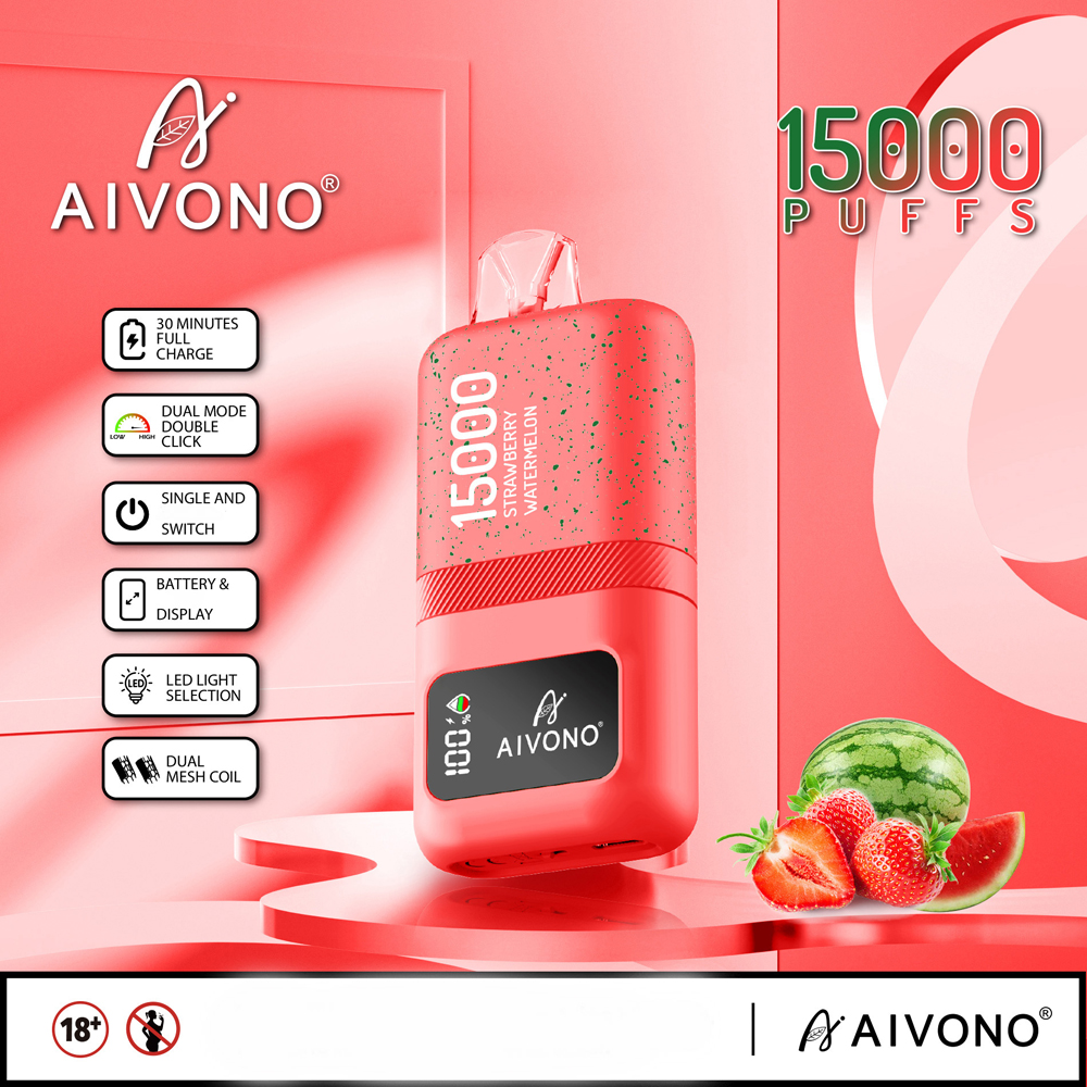 정통 aivono 마술 15000 15k 퍼프 vapes vapes 듀얼 메쉬 코일 LCD 화면 20ml 카트 재충전 가능한 e 담배 장치 대 Randm Razz Bar