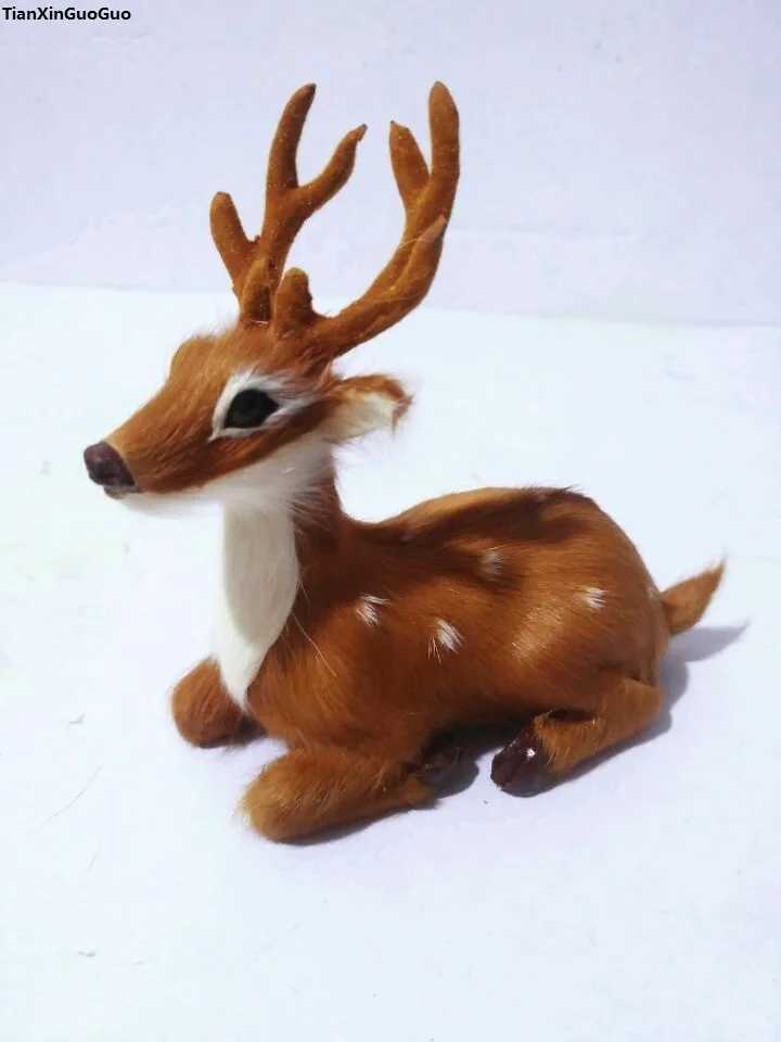 Plush Dolls Simulated Sika deer toy hard model plastic and real fur deer craftsmanship home decoration chirstmas gift h2980 J240410