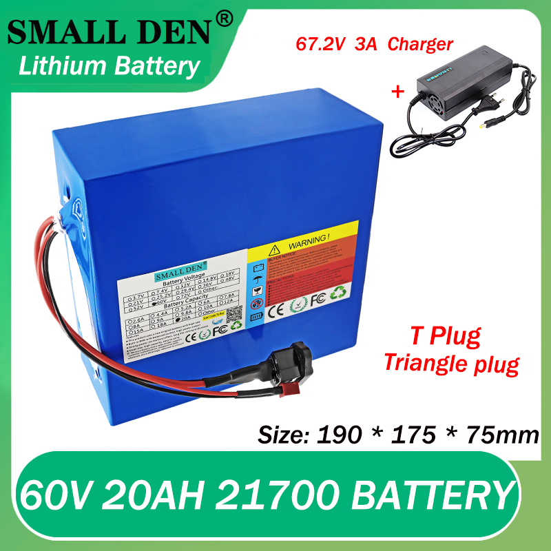 60V 20AH 21700 حزمة بطارية الليثيوم + 67.2V 3A شاحن 16S4P 1000W-3000W بطارية دراجة نارية دراجة نارية كهربائية + شاحن + شاحن