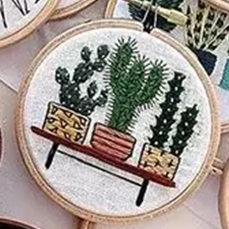 Kaktusmönster broderi Materialpaket Plant Series DIY Handcraft nybörjare broderi leveranser hängande målningsdekor