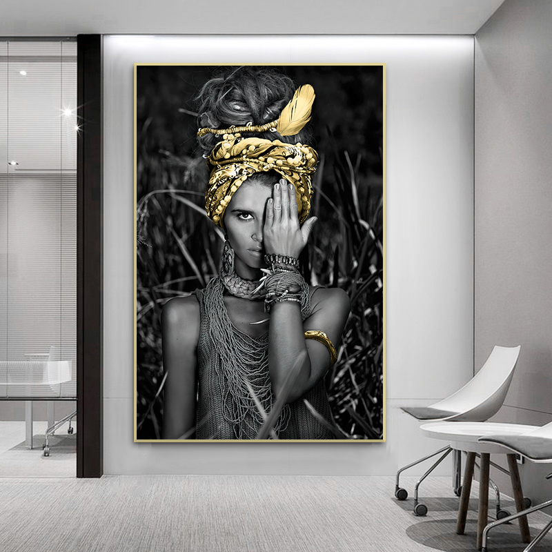 Ethnic Style Woman Art Picture Print Canvas Painting Black And White Figure Posters And Prints Modern Home Living Room Decor