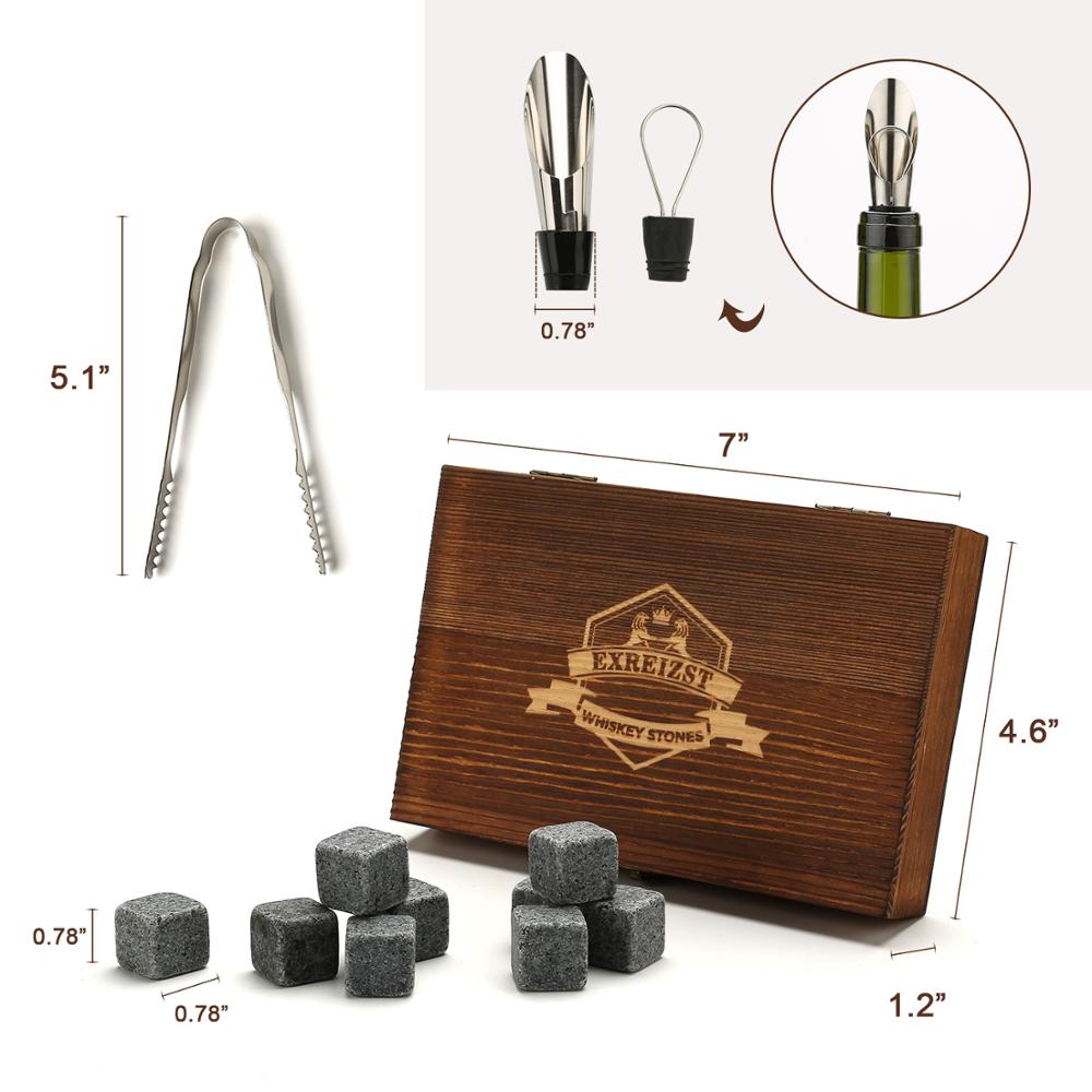 Ensemble cadeau Whisky Stones - 9 Granite Chilling Stones Whisky Rocks - Réutilisables Cubes de glace avec bouchon de pinces - Meilleur cadeau de consommation d'alcool