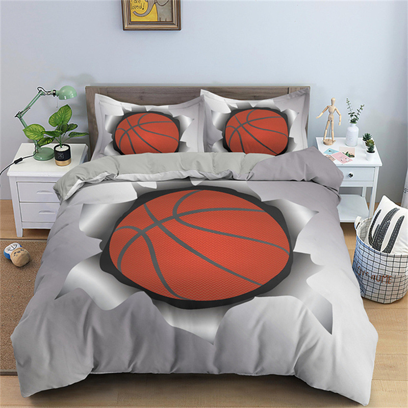 3D basketbal Koning Queen Duvet Cover Sport Theme Set voor kinderen Tieners Boys Bal Game Slaapkamer Decor Soft Coverter Cover