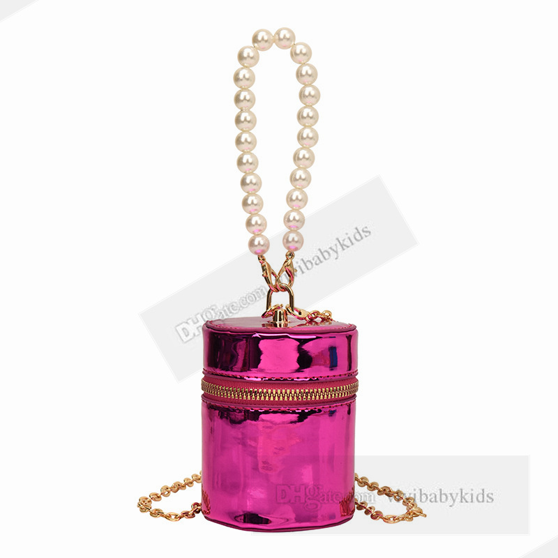 INS Girls pearls chain handbags fashion kids candy color single shoulder bag children messenger circular box bags Z7633