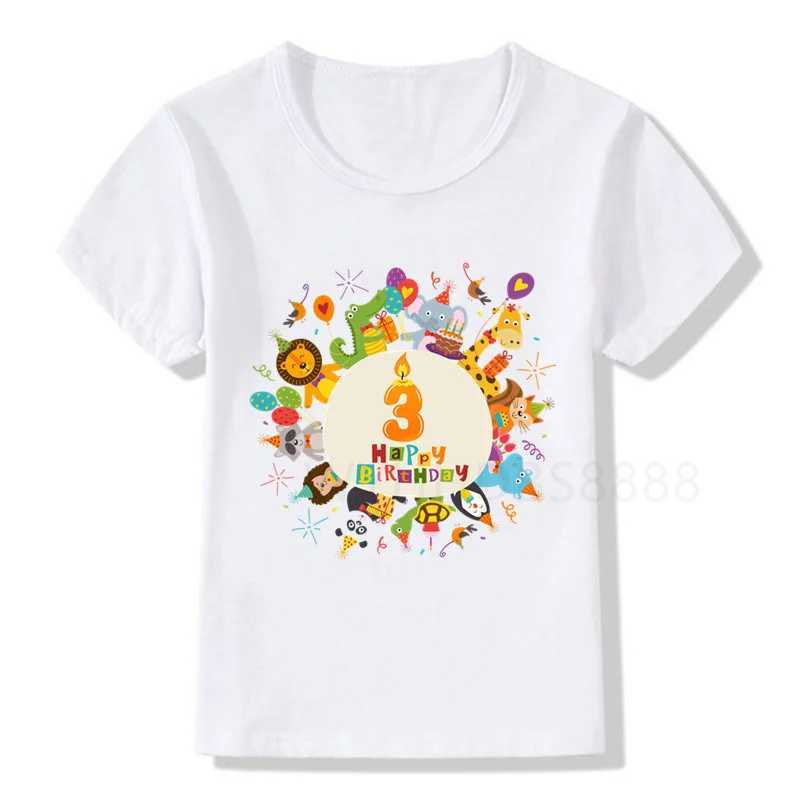 T-shirts 1-9 enfants Cartoon Animals Party Numéro d'anniversaire Nom Impression T-shirt Enfants Animal T-shirts Boy Girl Funny Gift Tshirt 240410