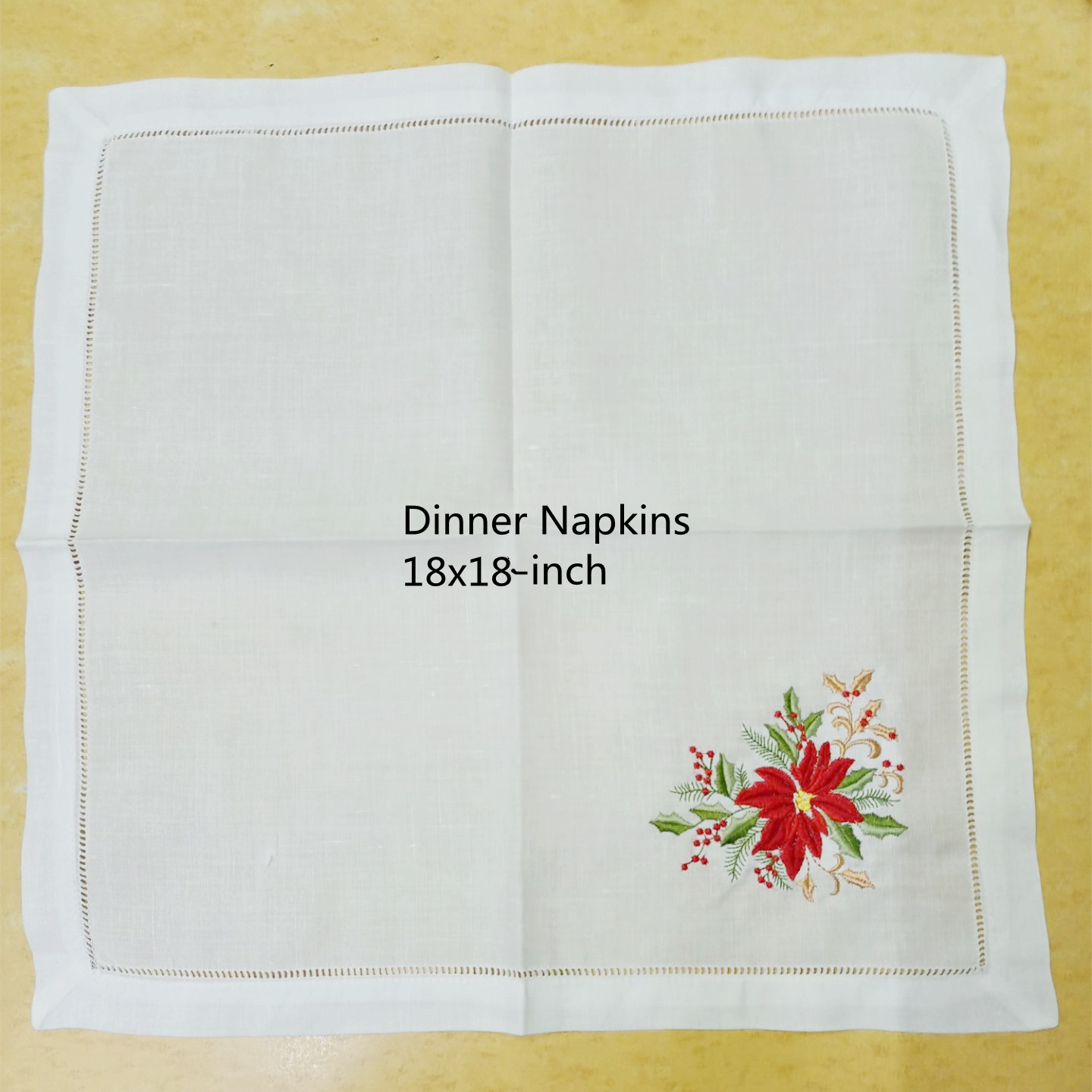 Uppsättning av 12 näsdukar handdukar / middag servetter / bordduk hemstitched placemats med färg broderad blommig