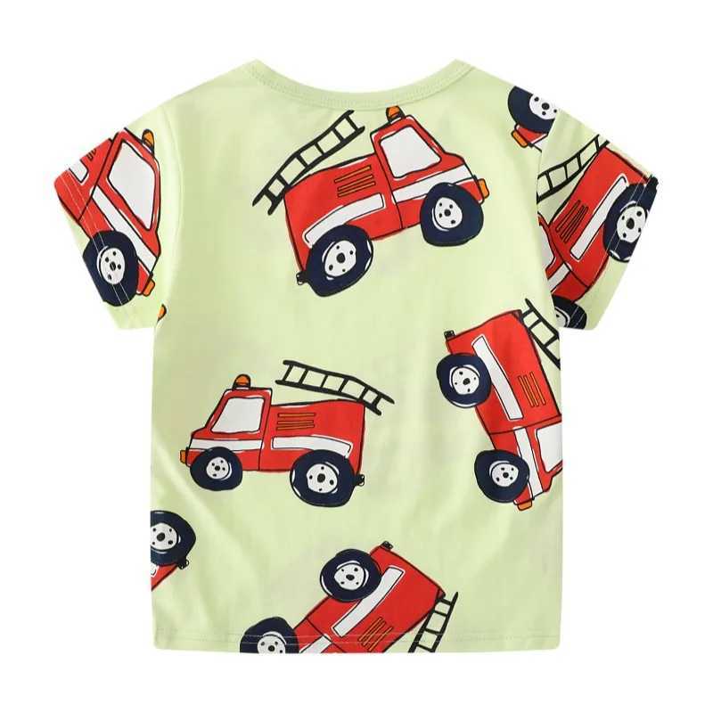 T-Shirts Saileroad 2024 Neues Sommer T-Shirt Baumwolle Kurzarm Cartoon Feuerwehrwagen T-Shirts Kinder Tee Tops Jungen Kinder Kleidung 240410