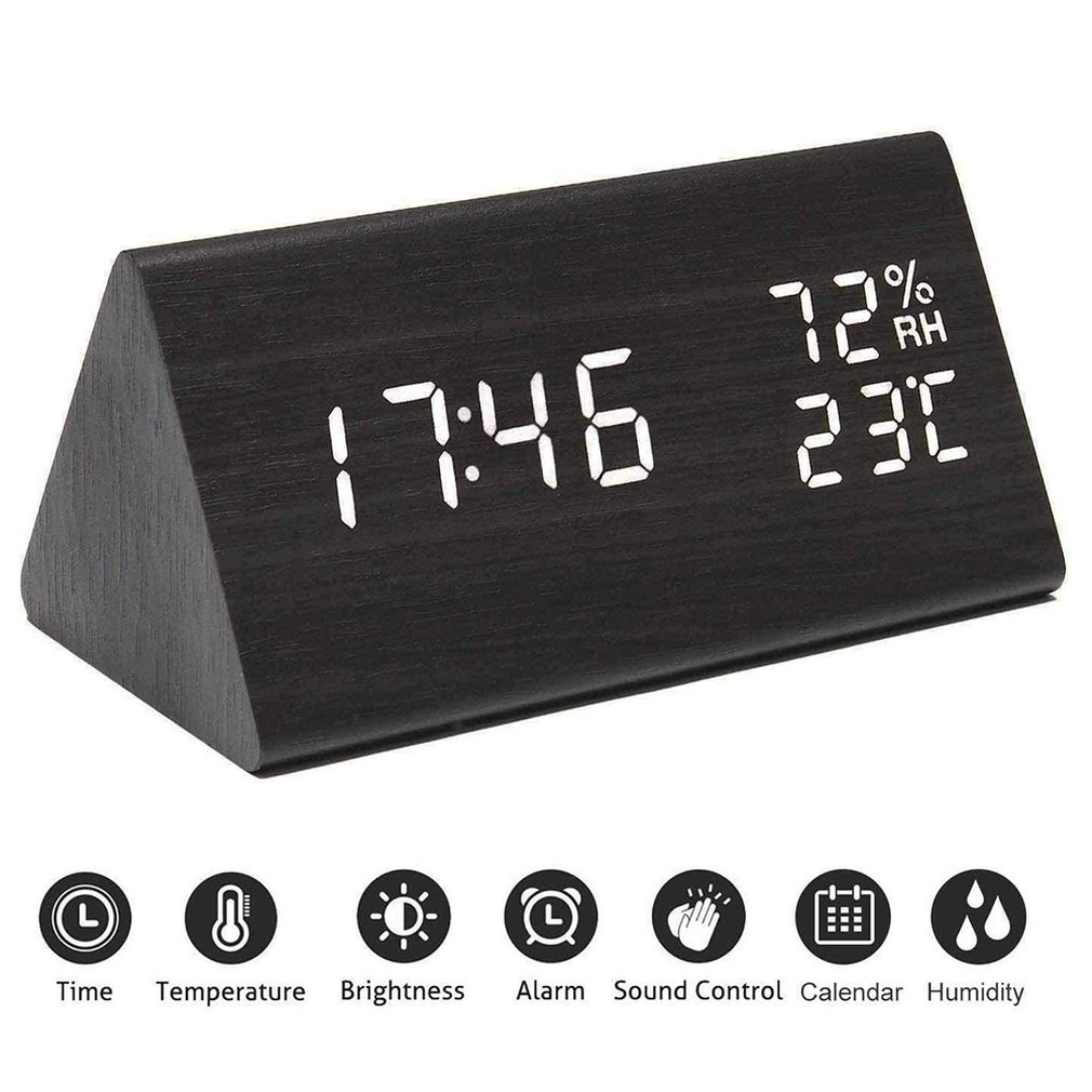 Table de montre en bois LED LED Contrôle des horloges de bureau électroniques numériques en bois d'horloge en bois