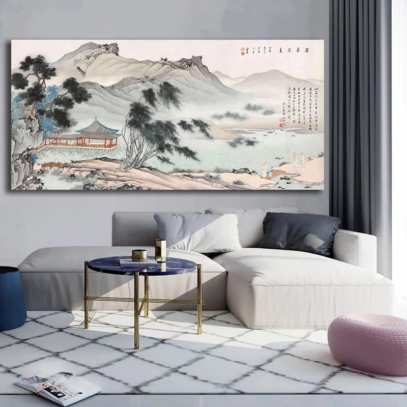 Çin dağ ve nehir manzara tuval boyama basılı posterler duvar sanat hediyesi oturma odası için ofis yatak odası dekoru çerçevesiz