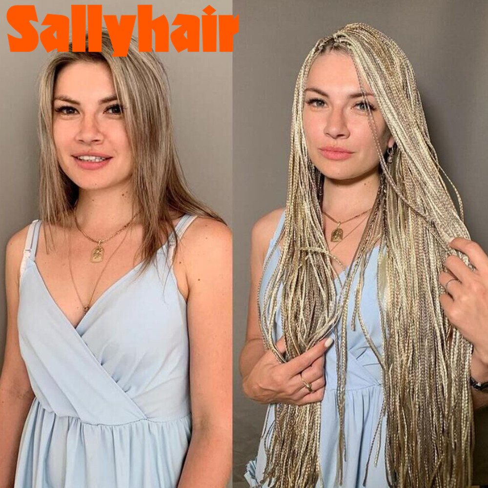 الضفائر الاصطناعية Sallyhair ضفائر رقيقة مربع الكروشيه الشعر ملونة zizi leds extensions