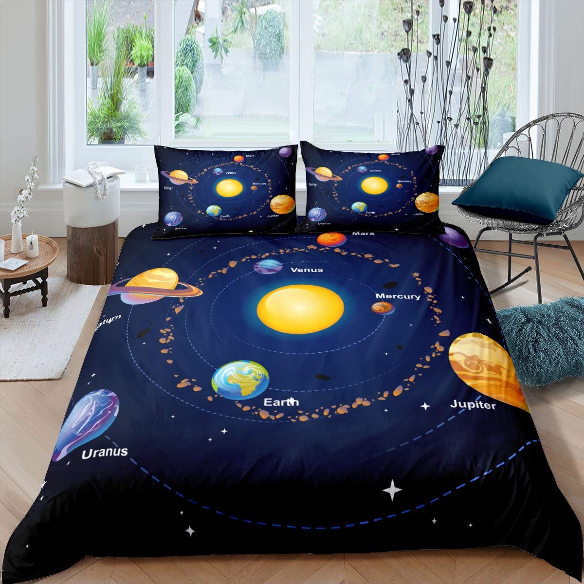 Solar System Duvet Cover Set Twin King Microfiber Outer Space Galaxy Bedding Set Universe Planet Astronomy King Size Quilt Cover