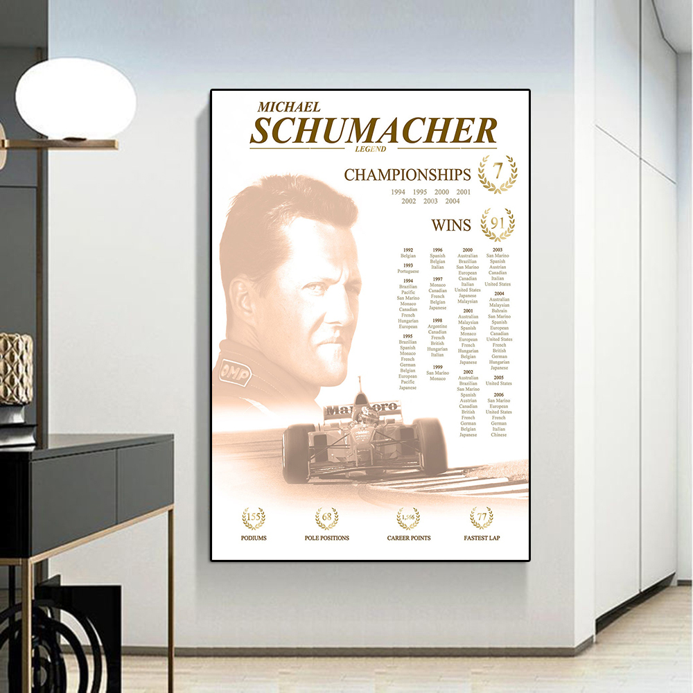 Formule Racing Legendary Raceur Schumacher Affiche et imprimé Grand Prix Vainqueur toile Peinture Sports Car Wall Art Room Home Decor