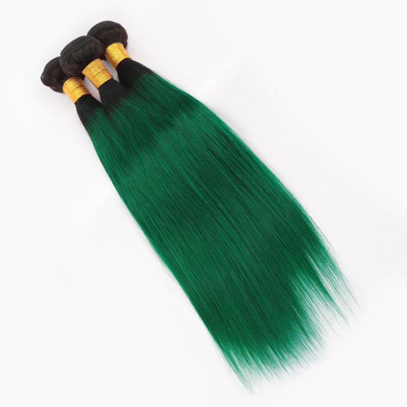 Poules à cheveux humains raides péruviens avec fermeture ombre T1B / Green Remy Hair Bundles 3/4 paquets PCS avec fermeture en dentelle 4x4