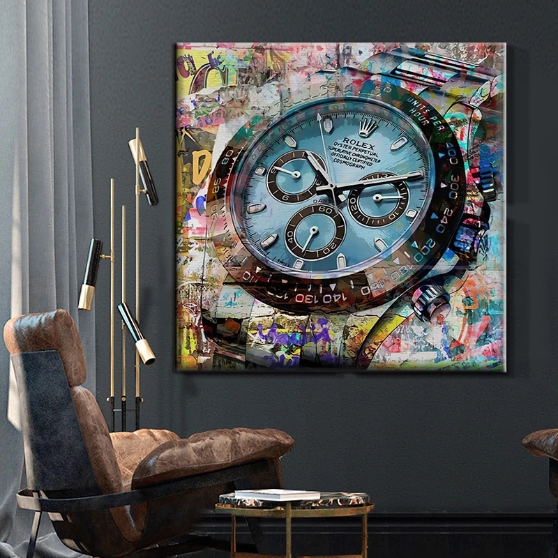 Graffiti astratti orologio arte tela dipinto di pittura orologio da parete poster arte e stampe Cuadros Design Home Design Immagine