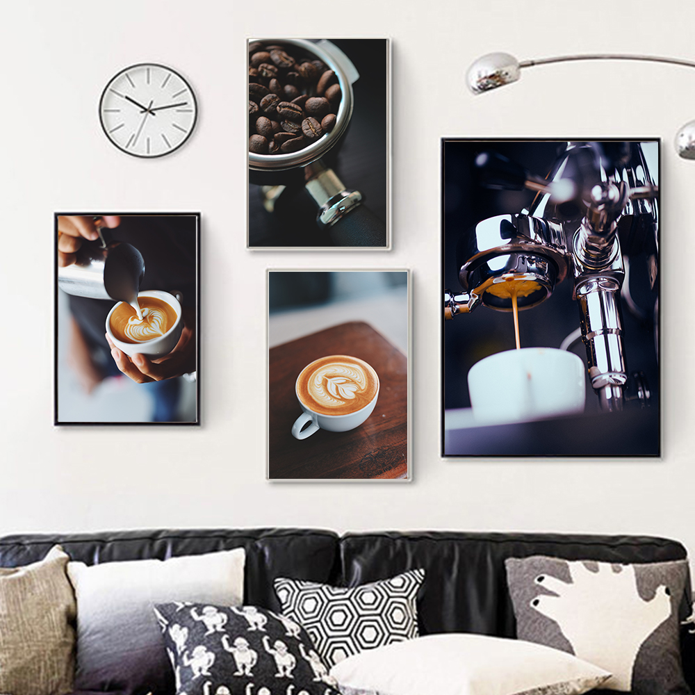 Nordic Kitchen Cafe Dekor Siyah Beyaz Kahve Makinesi Fasulyesi Poster Tuval Boyama Duvar Sanat Resimleri Oda Ev Dekorasyon