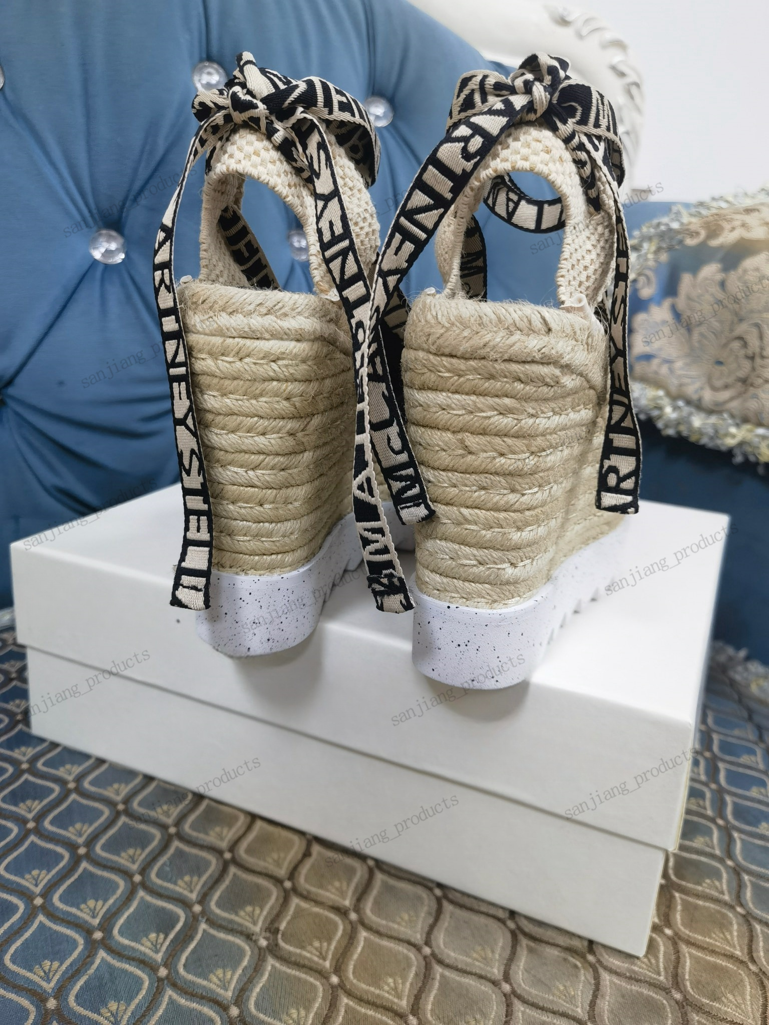 Fashion Gaia Platform Espadrilles Stella McCartney Sandales 13 cm Augmentation de la mode Denim Chaussures d'été Sandale de Createur Paille pêcheur Sandale Sandles