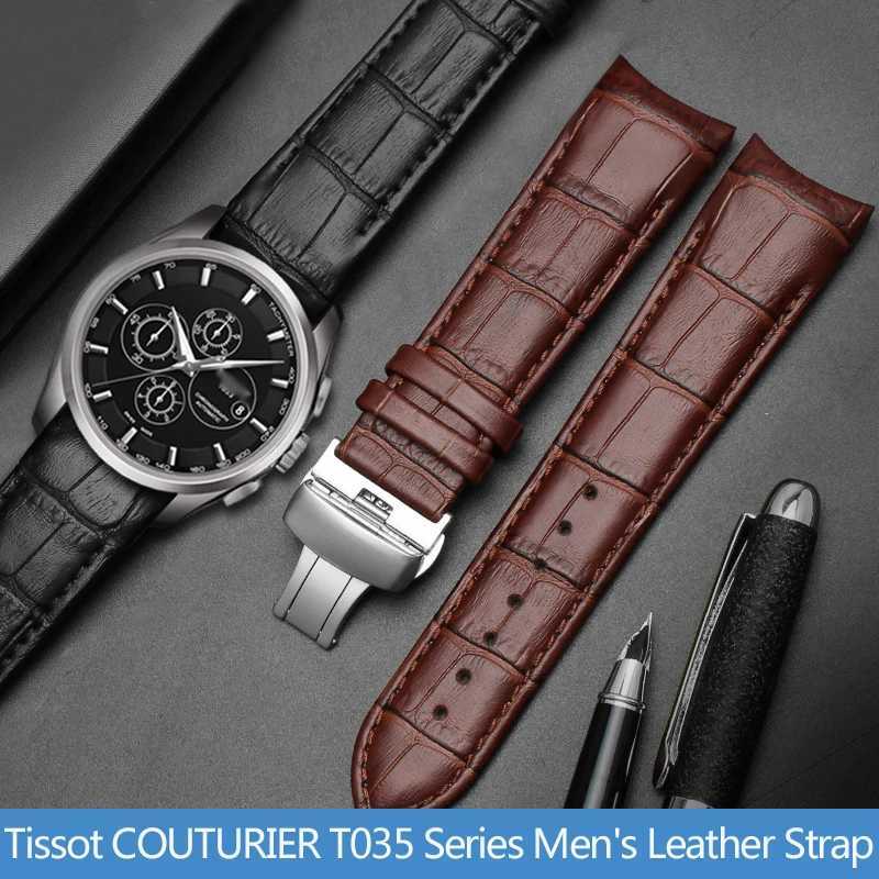 Bandes de montre 22 mm 23 mm 24 mm en cuir authentique Couier courbe courbée de montre pour tissot ceinture de montre 1853 couturier T035627A T035407A T035439 Strapl2404 pour hommes