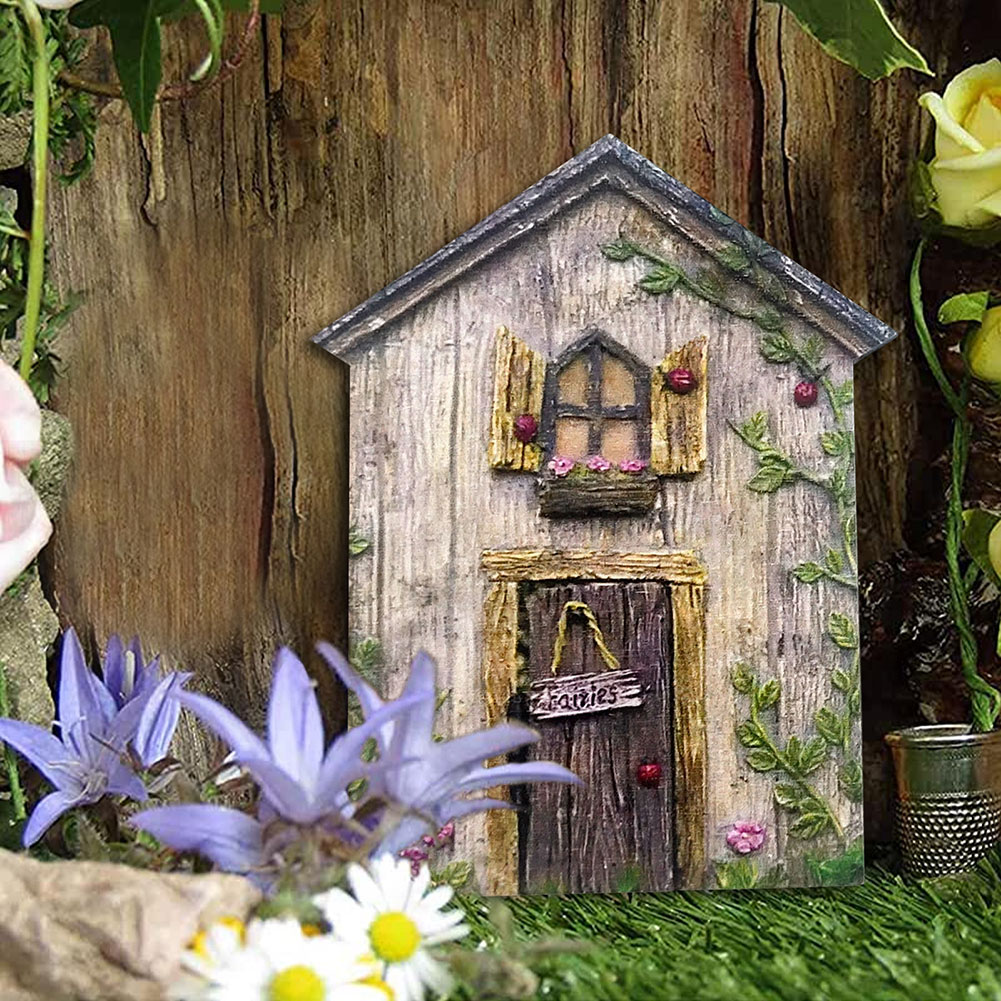 6 datorer Wood Miniature Fairy Gnome Window Door Elf Home Creative Yard Art Sculpture for Yard Art Tree Sculpture Fairy Garden Decor