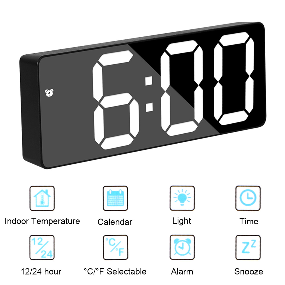 Réveil LED Contrôle de l'horloge numérique Contrôle de la voix Contrôle de la température du pavé de couches Affichage de température acrylique / miroir