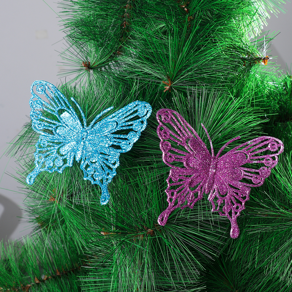 クリスマス蝶クリスマスツリーの飾り単一レイヤーゴールドパウダーグリッター人工花DIYクラフトクリスマスツリーの装飾