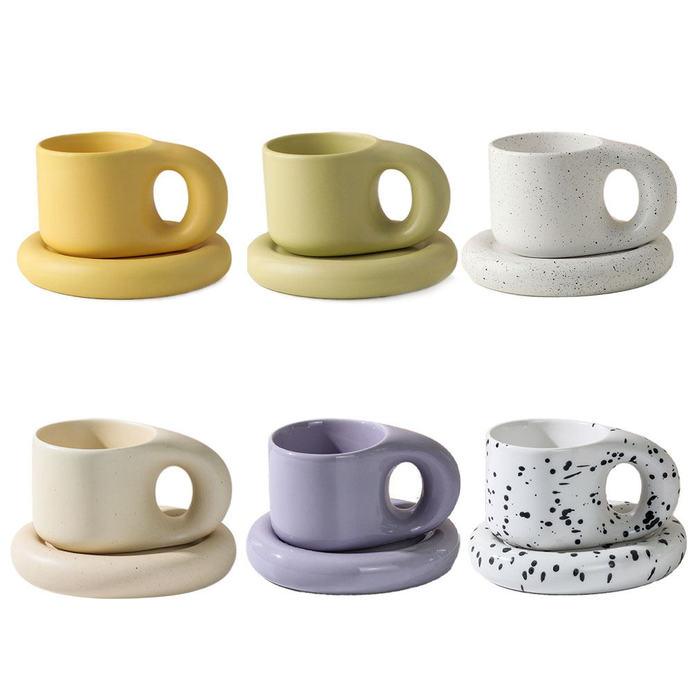 300ml/320ml Creative Handmade Fat Handle Mug Ceramic Espresso Mugs Coffee Cups Drinkware for Tea Large Saucer Set Creative Gifts