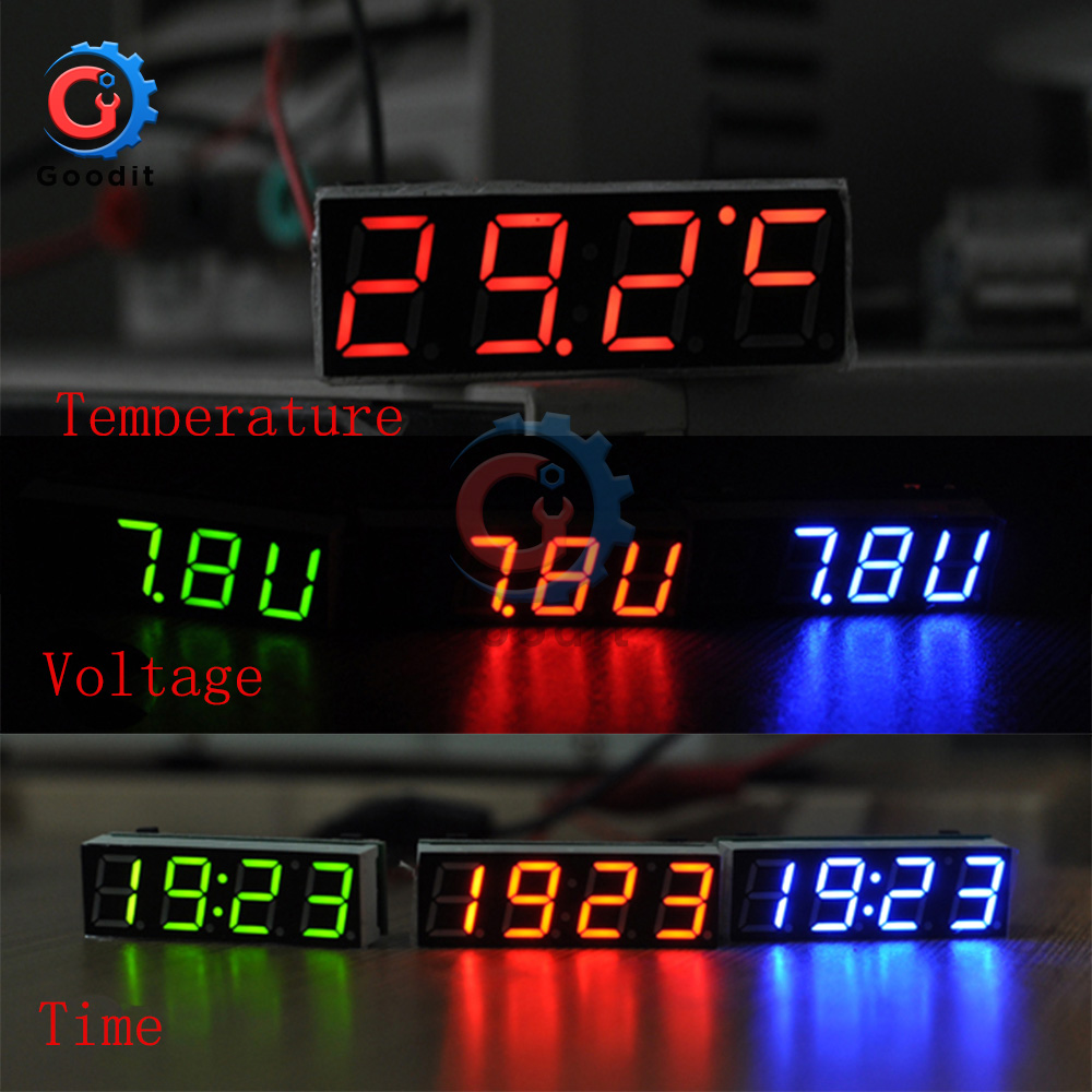 3 في 1 LED الأنبوب الرقمي درجة حرارة الساعة وحدة الجهد وقت الحرارة الفولتميتر المتر عداد لوحة العداد DC 5V-30V الأخضر DS3231SN