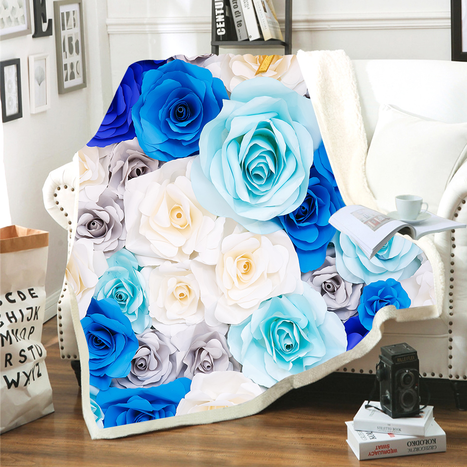 Home Textile 3D Rose Flower Print Children Warm Bed Fleece Throw Blanket for Travel/sofa/bed Newborn Baby Blanket Boys Gifts