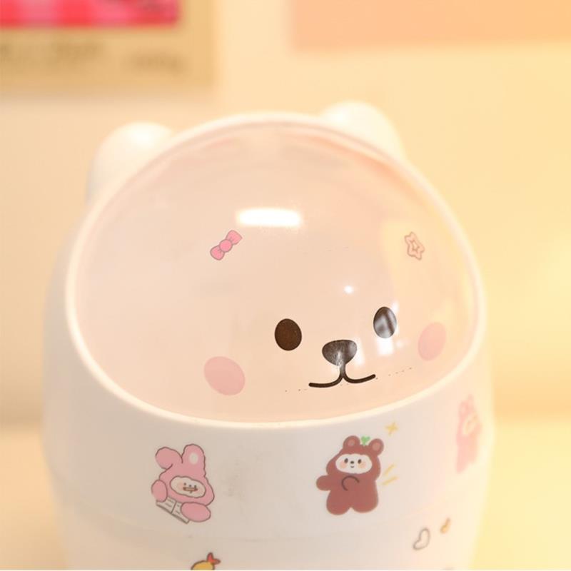 Desk Trash Can Ins Desiktop z pokrywką może mini kawaii urocze niedźwiedzia kosz na śmieci