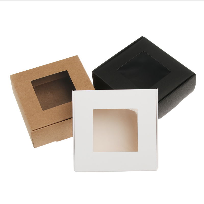Caixa de papel /lote kraft com janela clara de embalagens quadradas de pvc caixas de presente branco/preto/marrom