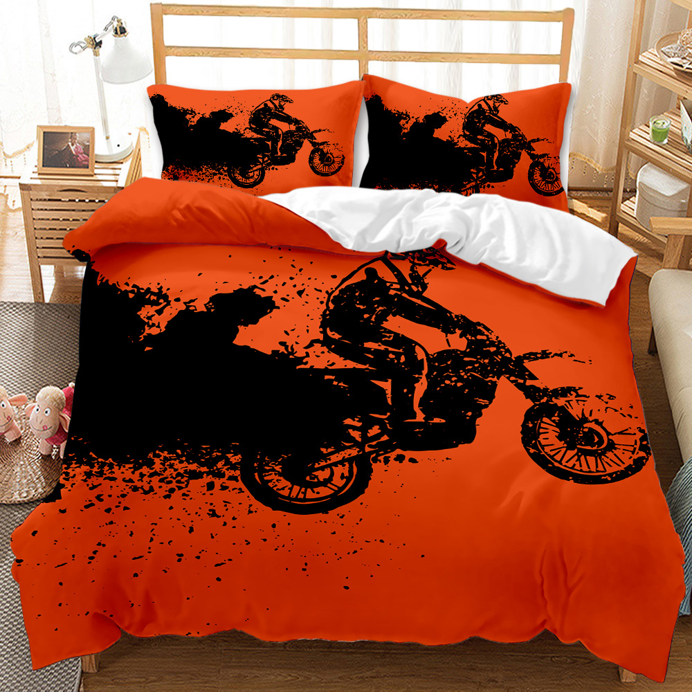 Motocross Rider Bedding Set Extreme Sports Theme Däcke Cover Teens Motorcykel Comporter Cover Dirt Bike Polyester Quilt Cover