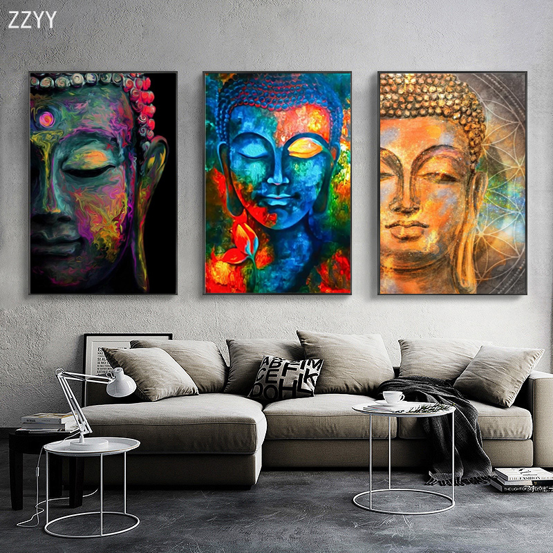 Abstract Buddha Colorful Buddha Tela che dipinge il buddismo religioso Wall art poster camera da letto soggiorno decorazione murale nessuna cornice