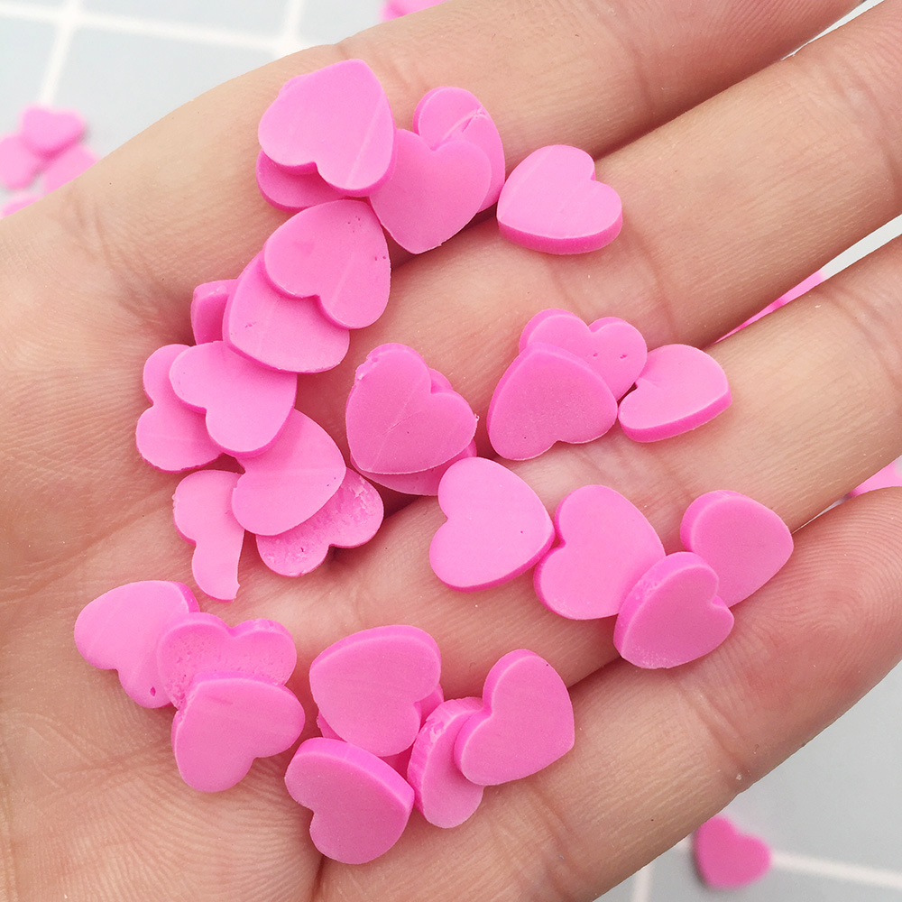 50 g deliziosi fette di cuore colorate polimero spruzzi di argilla calda artigianato clime materiale melma adesivi chiodo Telefono: 9mm
