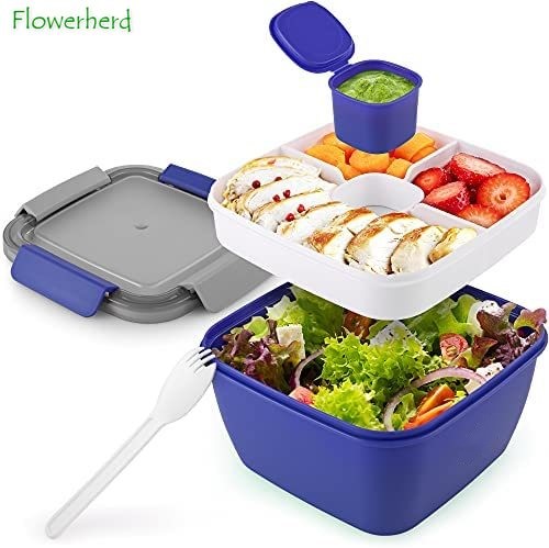 Récipient de salade de boîte à lunch 52oz Bento pour le déjeuner BPA Free Fake Proof Vresseur de vinaigrette avec écluse intelligente réutilisable