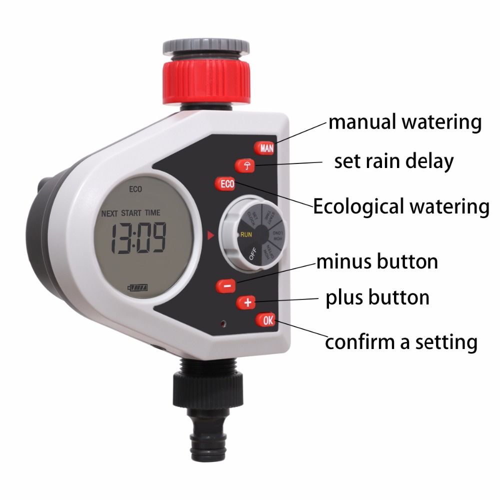 One Outlet LCD Display Garden Timer de água digital eletrônico automático Solenóide Válvula Sensor de chuva/ Sensor de umidade Conjunto