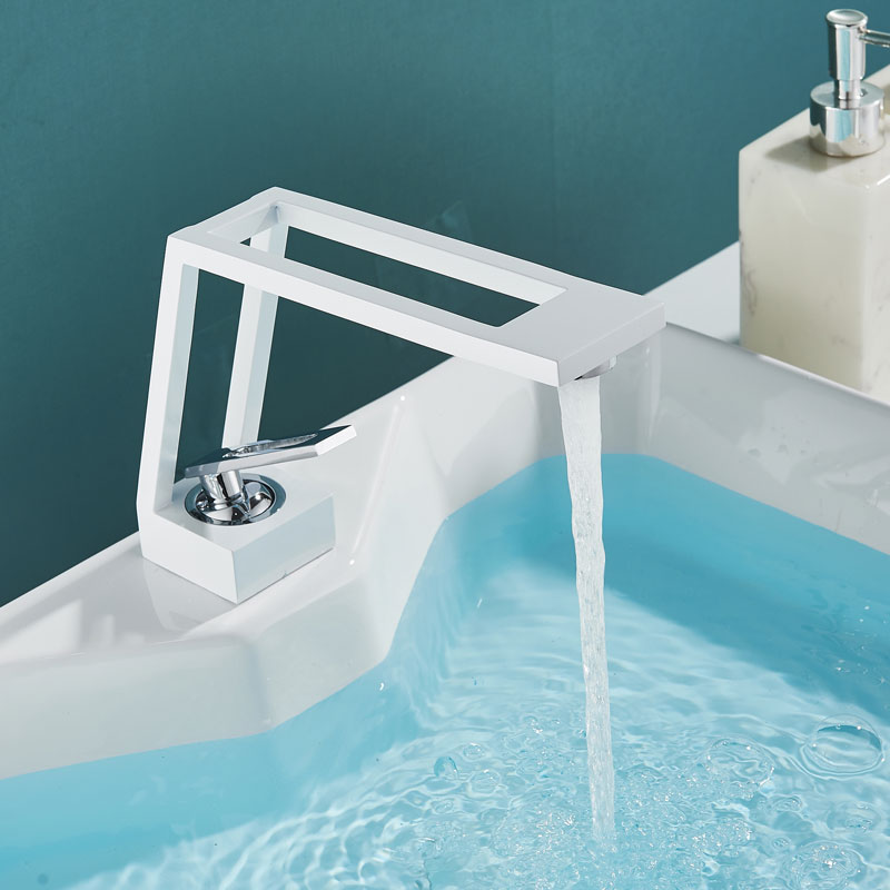 Zwart bassin kraan Noordse kunst koude mixer tap holle ontwerp dekbevestiging badkamer wastafel kranen enkele handgreep