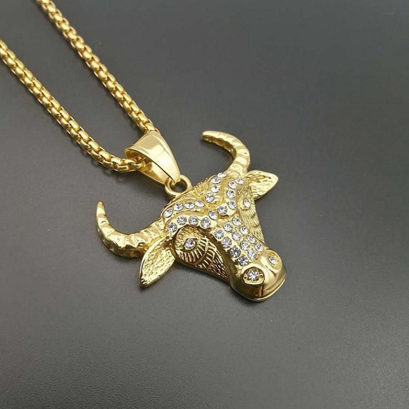 Hip Hop Rapper Style Bull Head Tau Pendants Necklaces for Men Gold Color 316L Stainless Steel Personality Party Jewelry Gift263t