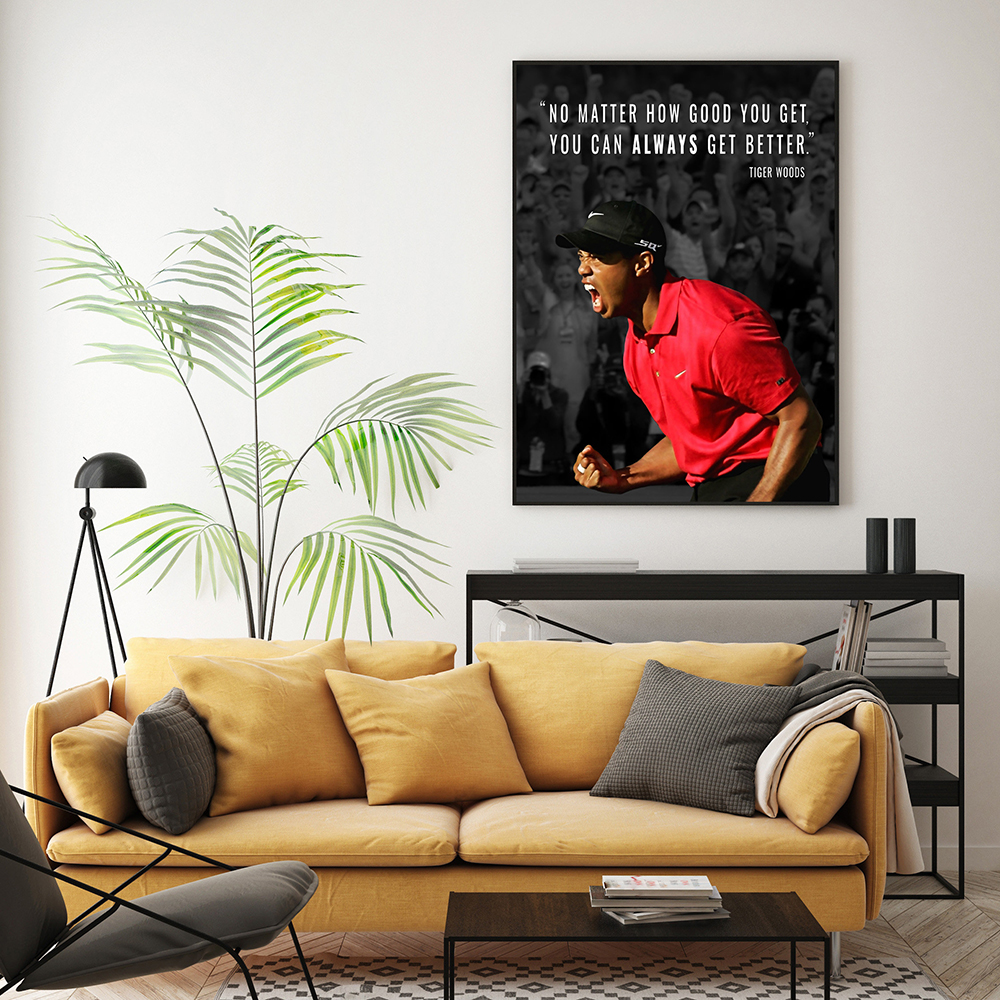 De beroemdste golfer tijger motivational quote poster print canvas muur kunst golf kunstfoto voor gym kamer home decor man cave