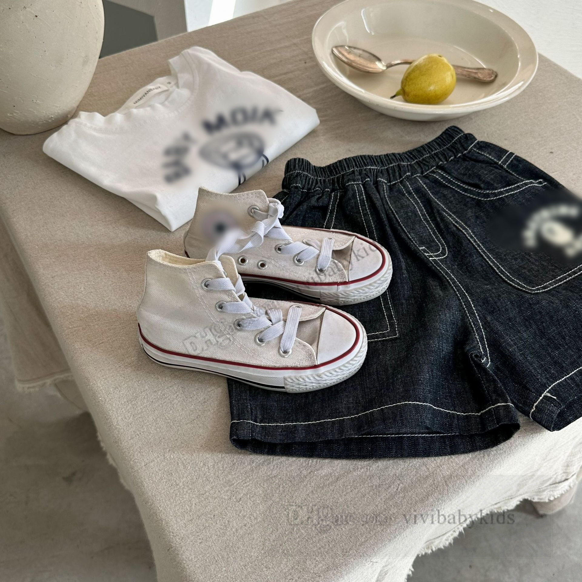 Jungen Affenbrief gedruckt Denim Shorts Kinder Cartoon Loose Short Hosen 2024 Sommer Kinder Soft Cowboy Casual Shorts Z7627