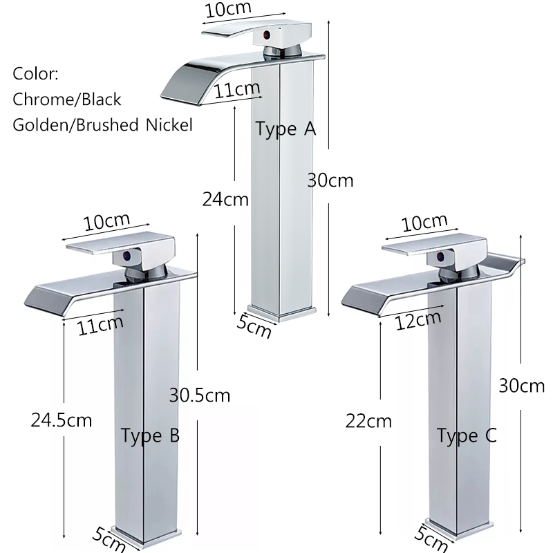 Cromo ad alto stile maneggetto ad alta maniglia singola acqua spazzolata nichel ballinetto da bagno cascata beccuccia lavello hotcold mixe tap tap tap tapici