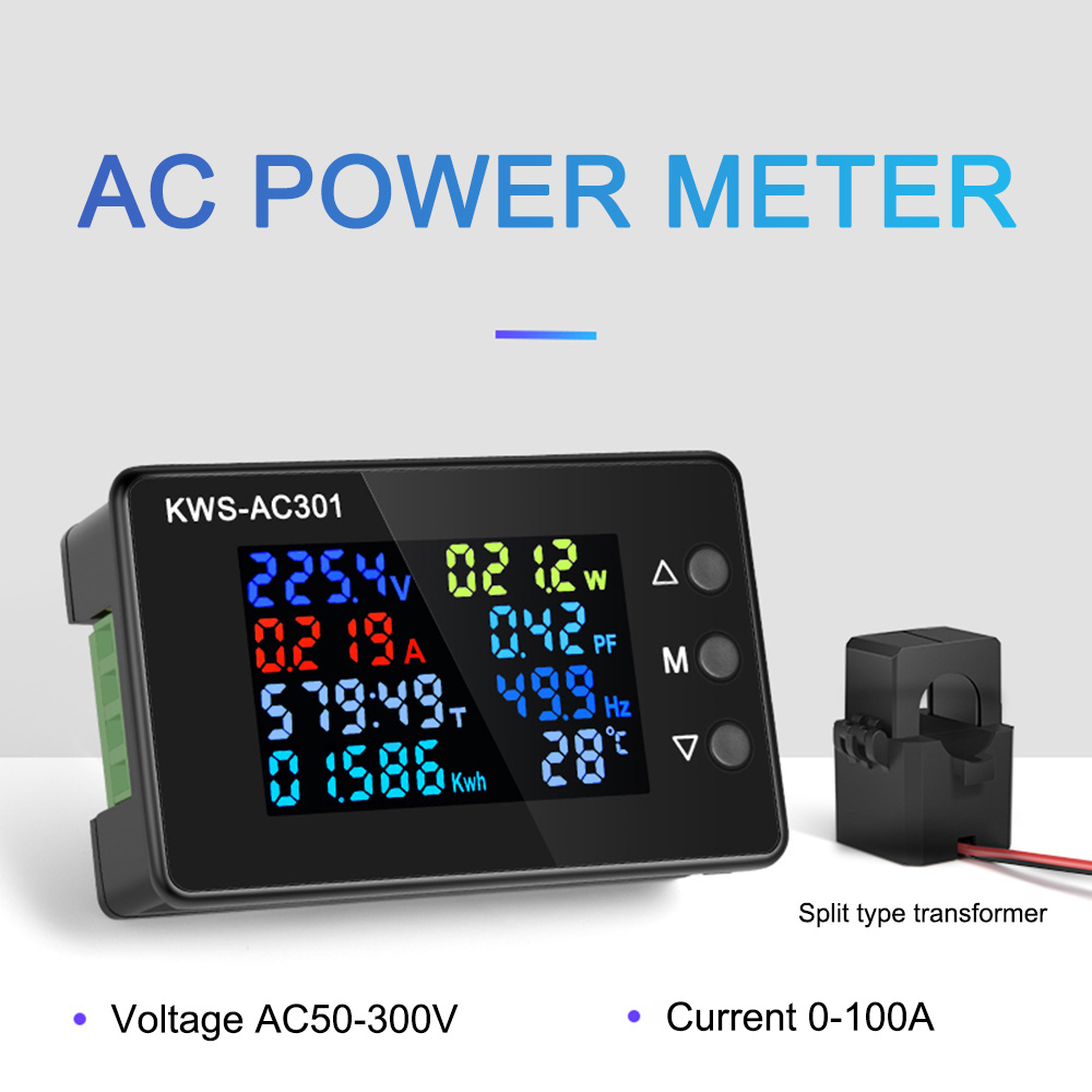 KWS-AC301 Wattmeter vermogensmeter Voltmeter AC 50-300V 50-60Hz LED AC Elektriciteitsmeter 0-20/100A Power Analyzer Detector Tools