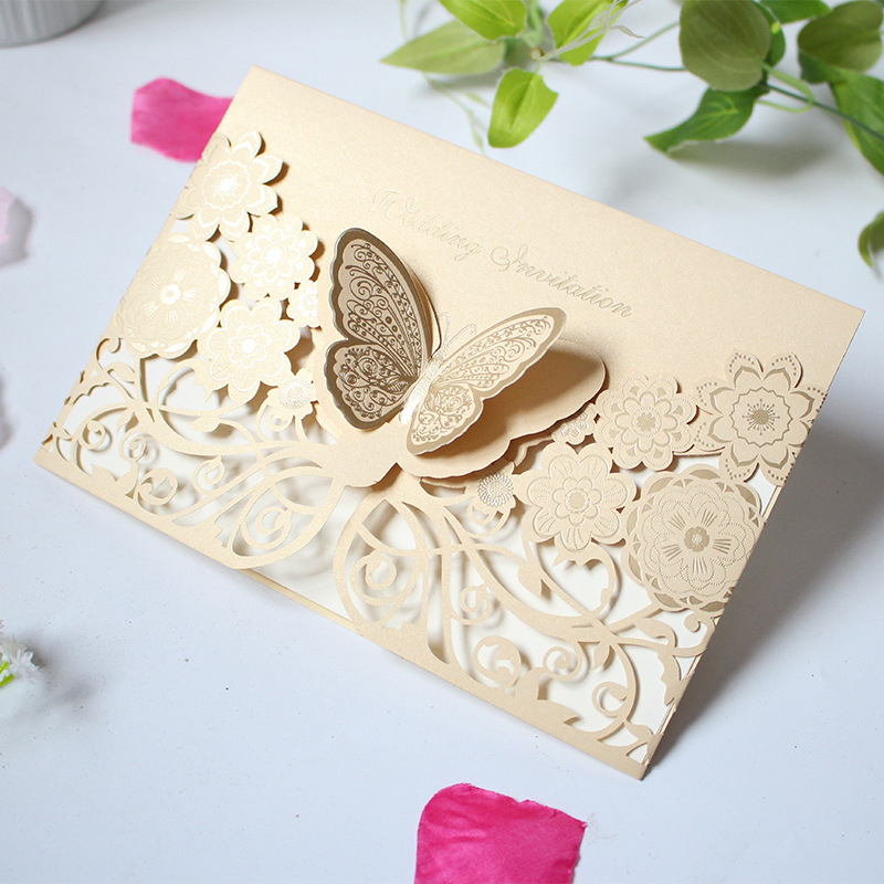 1 bit Pearlescent Paper Wedding Decorations Laser Cut Farterfly Invitation Cards Kit för Wedding Bridal Shower Paper Card