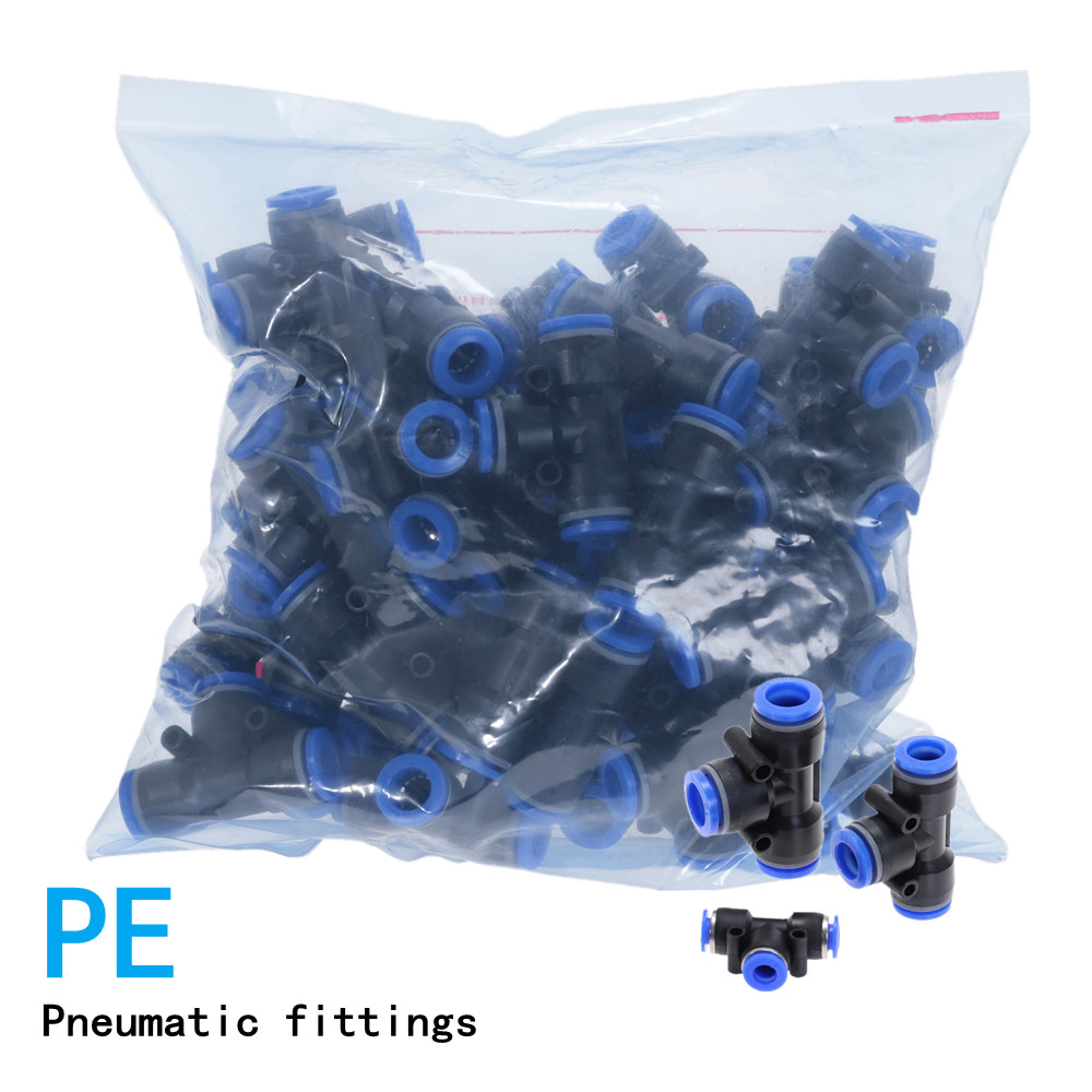 100 stcs 50 stks Pe pneumatische fittingen passen plastic t type 3-weg voor 4 mm 6 mm 8 mm 10 mm T-stuk buis Snelle connector slip vergrendeling