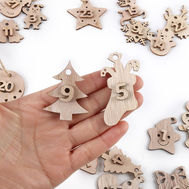 24 Numbers Christmas Advent Calendar Wooden Pendant Gift Bags Number Label Calendar Countdown Hanging Tags Navidad Noel 2022