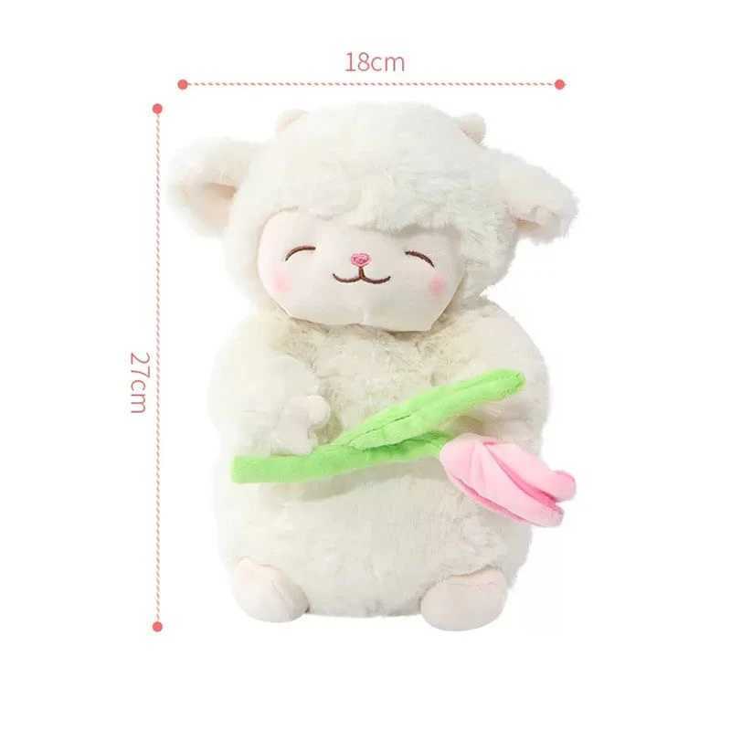 Poux en peluche kawaii sweet white drap lam hold tulip fleur peluche poupée douce rempli d'agneau tulipe jouet en peluche mignon cadeau d'anniversaire pour enfants j240410