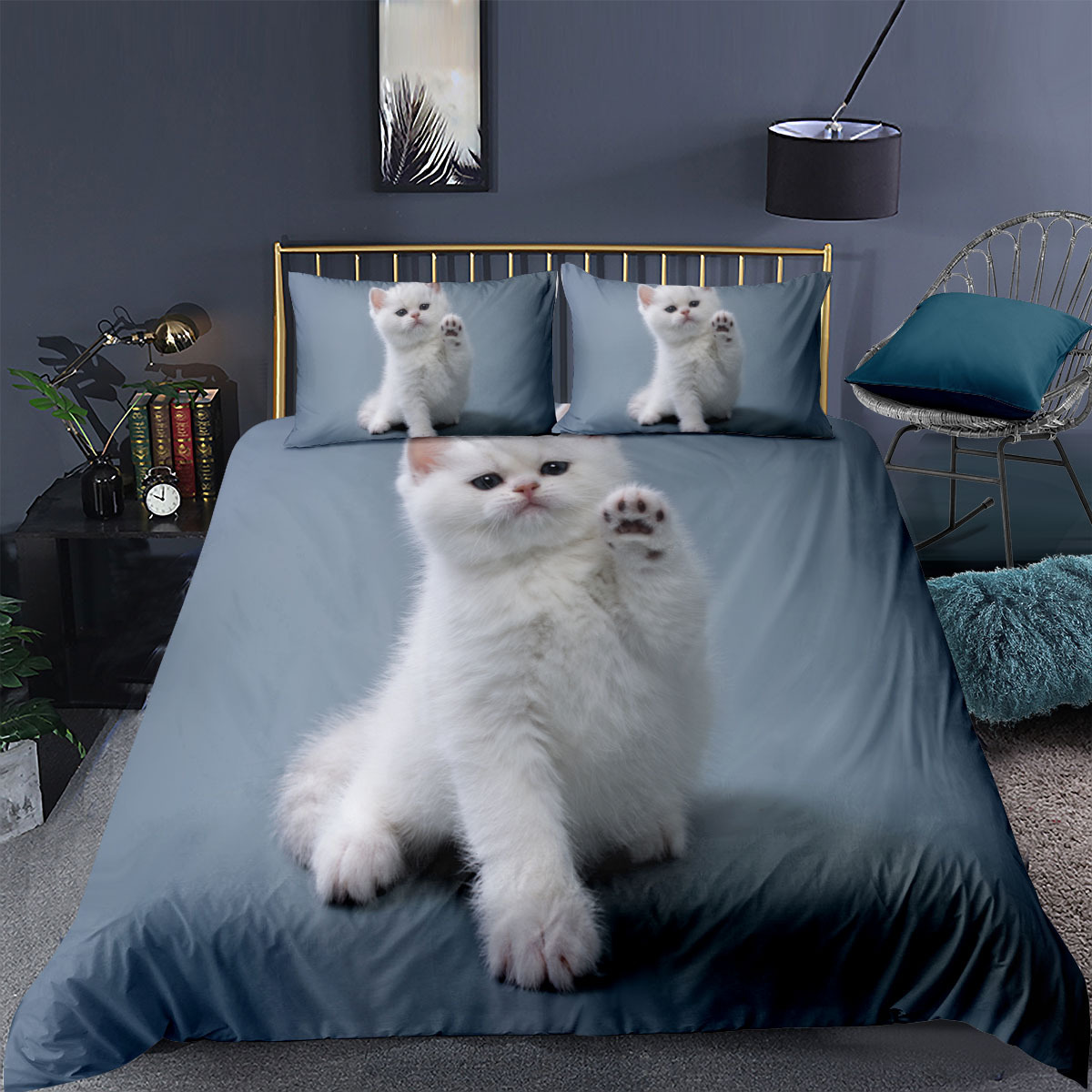 Litière de chat pour filles garçons mignon de chaton blanc motif de couette imprime